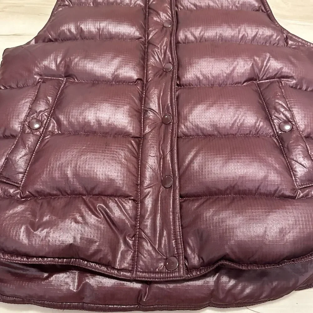 J Crew Women Small Vest Full‎ Zip Goose Down Puffer Full Zip Shiny Burgundy Red